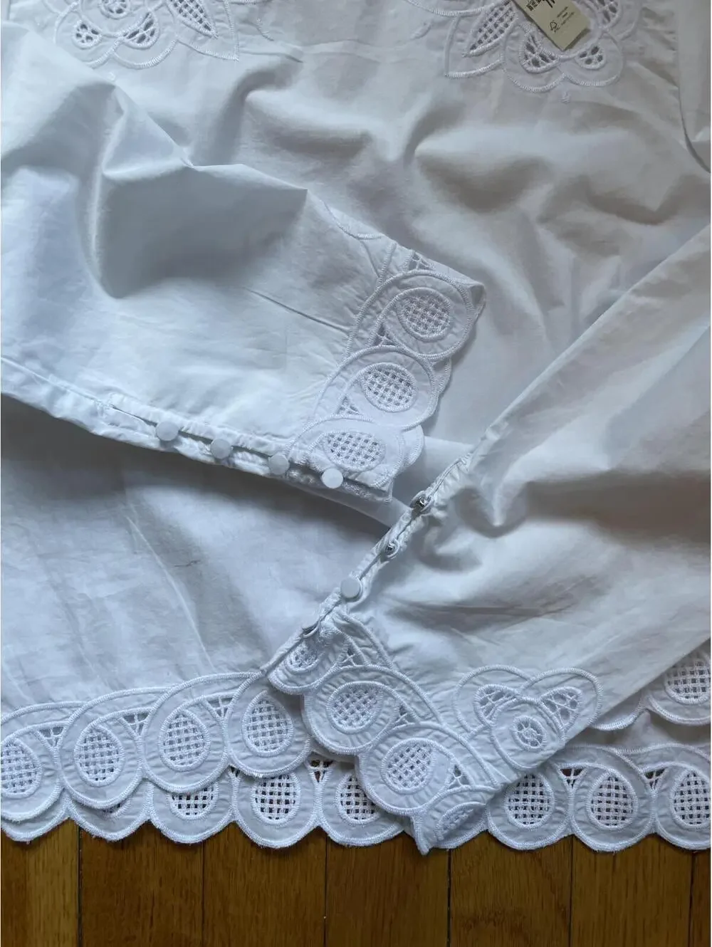 Madewell White Embroidered PuffSleeve Top Poplin Long Sleeve Small New With Tags